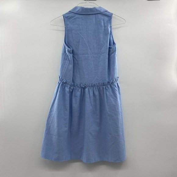 Tuckernuck Women's Oxford Blue Sleeveless Royal Shirt Dress Ruffles Pockets XS - Picture 7 of 7